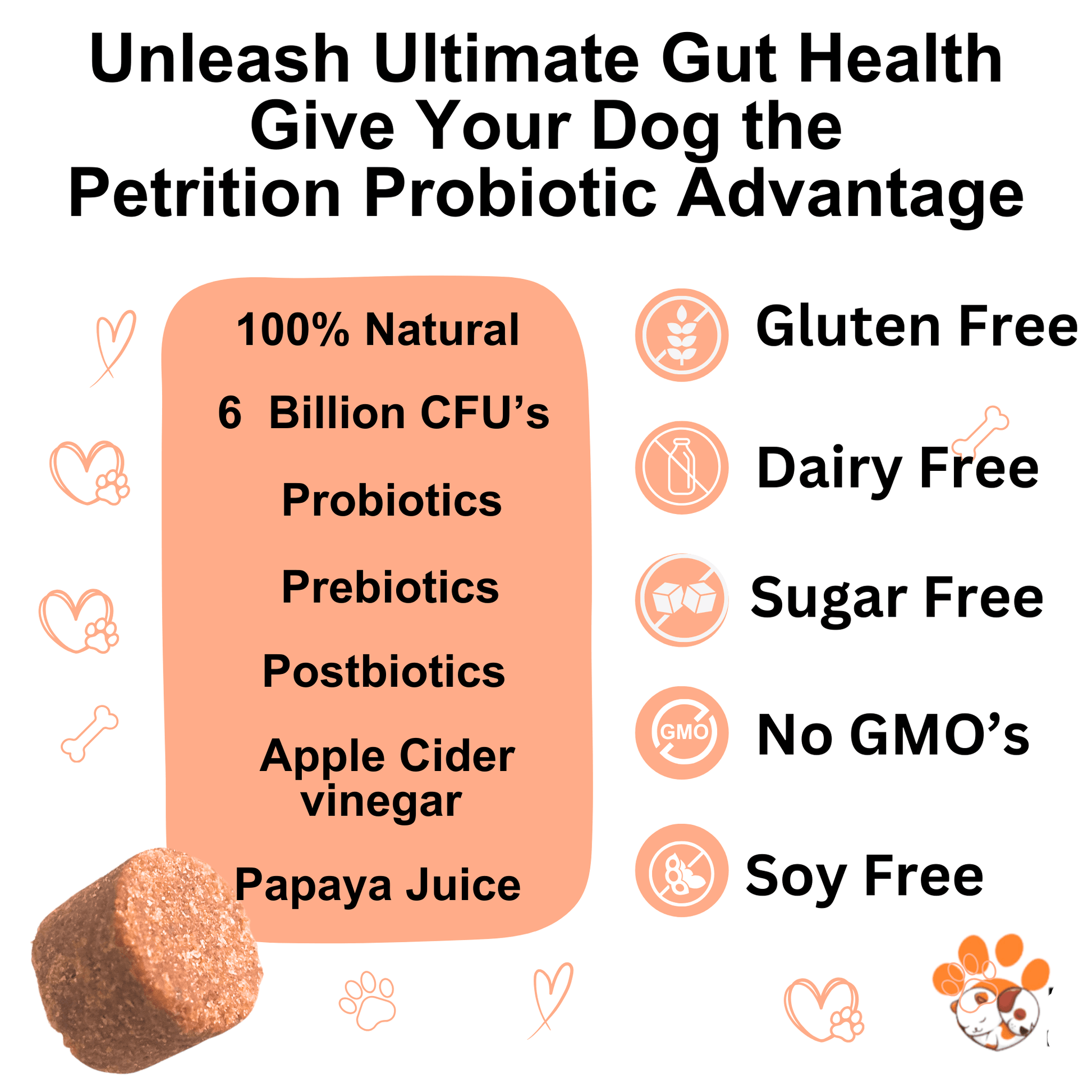 Petrition Probiotic Chews for Dogs - 120 Chews Chicken Flavour, Immune Support - Petrition Pet Supplements