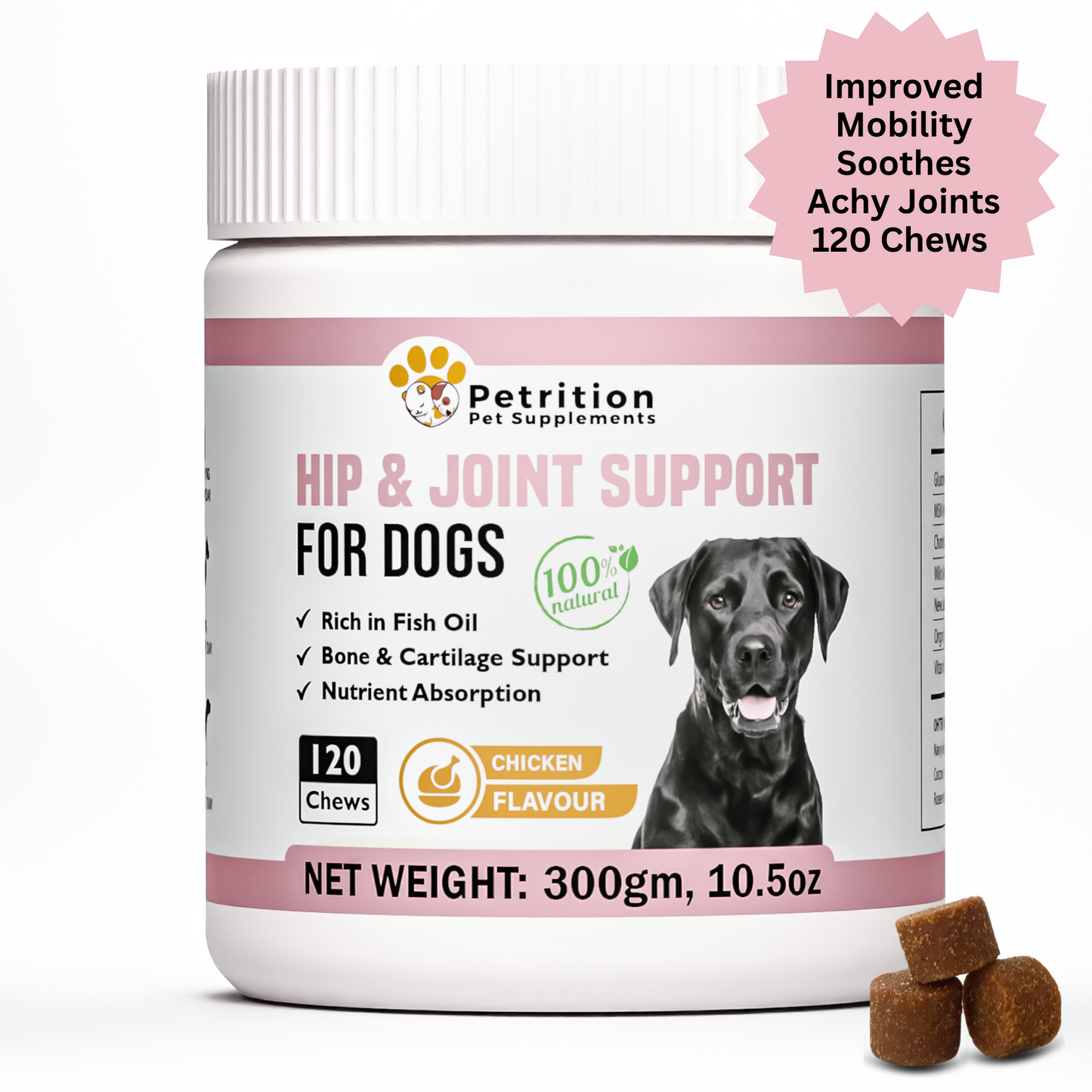 Petrition Hip and Joint Chews for Dogs - 120 Chews Chicken Flavour