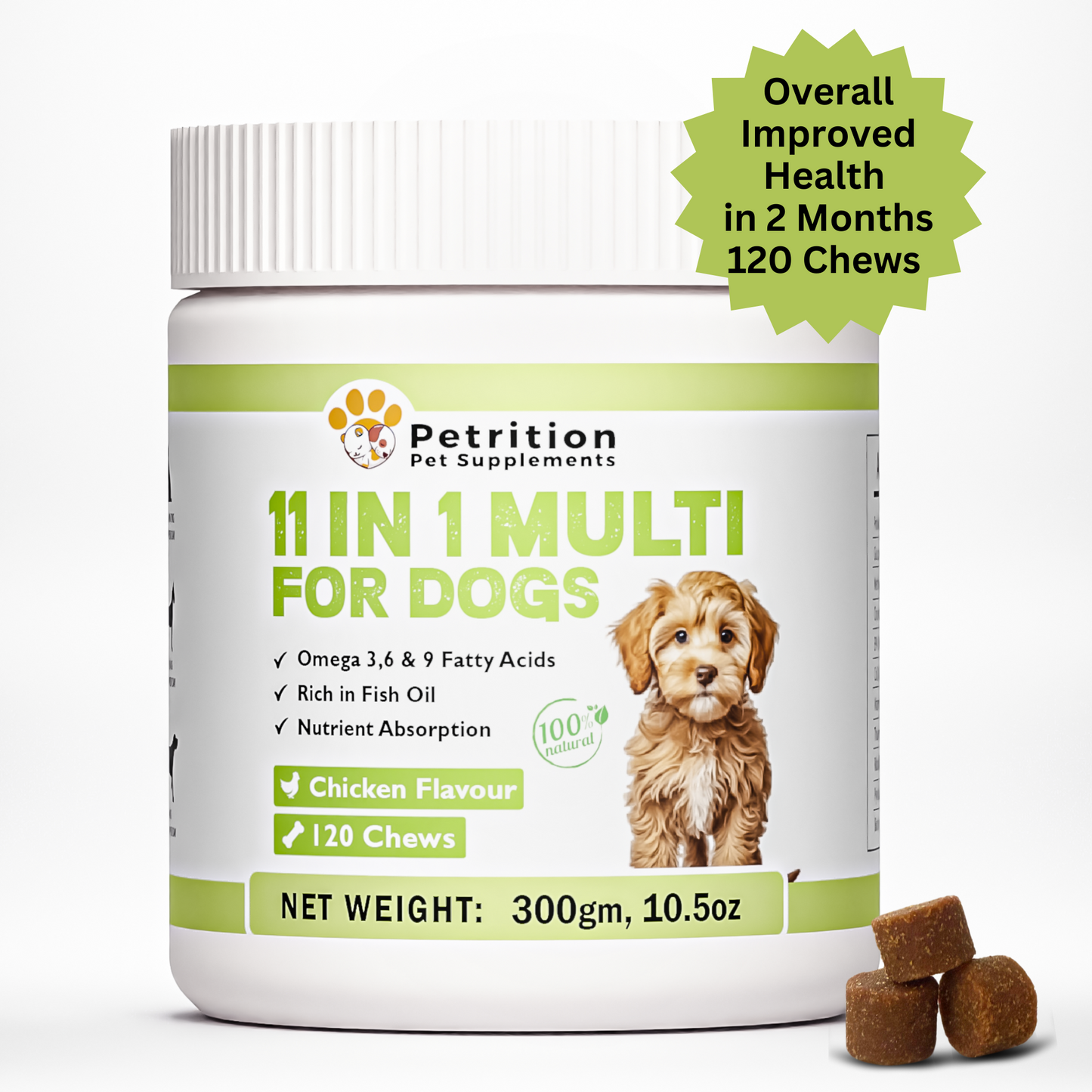 Petrition 11 in 1 Multivitamin Chews for Dogs - 120 Chews Chicken Flavour