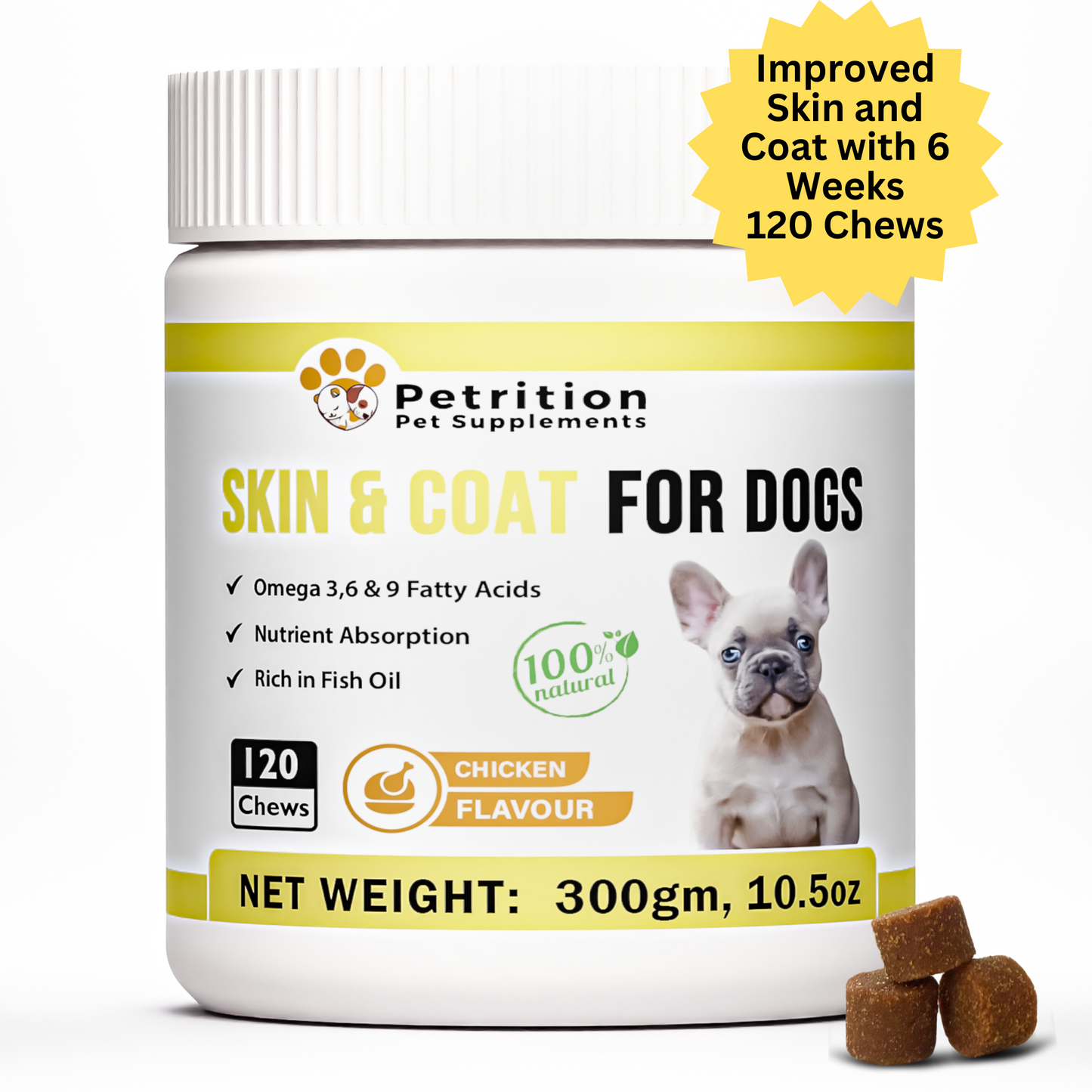 Petrition Skin and Coat Chews for Dogs - 120 Chew Chicken Flavour