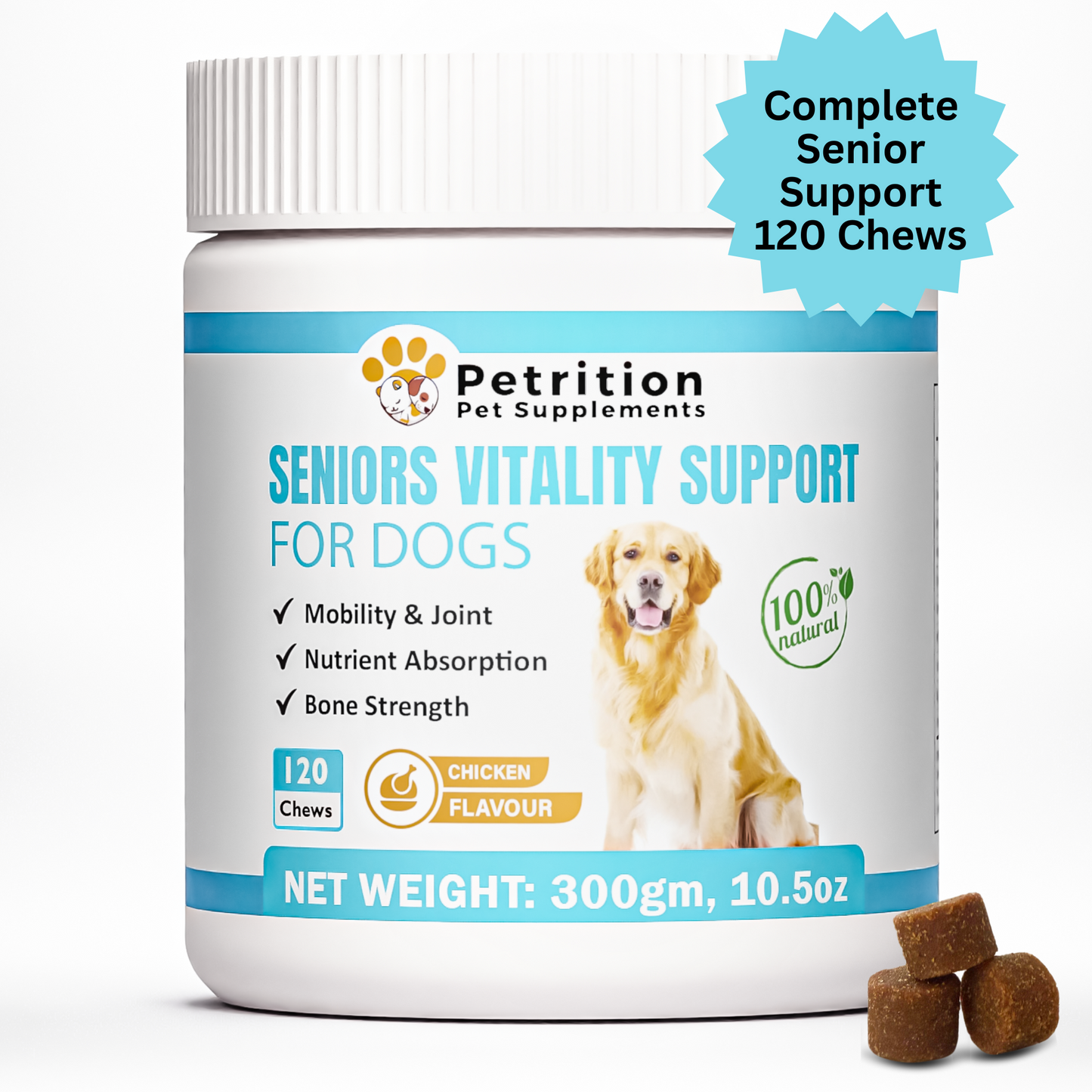 Petrition Senior Support Chews for Dogs - 120 Chew Chicken Flavour