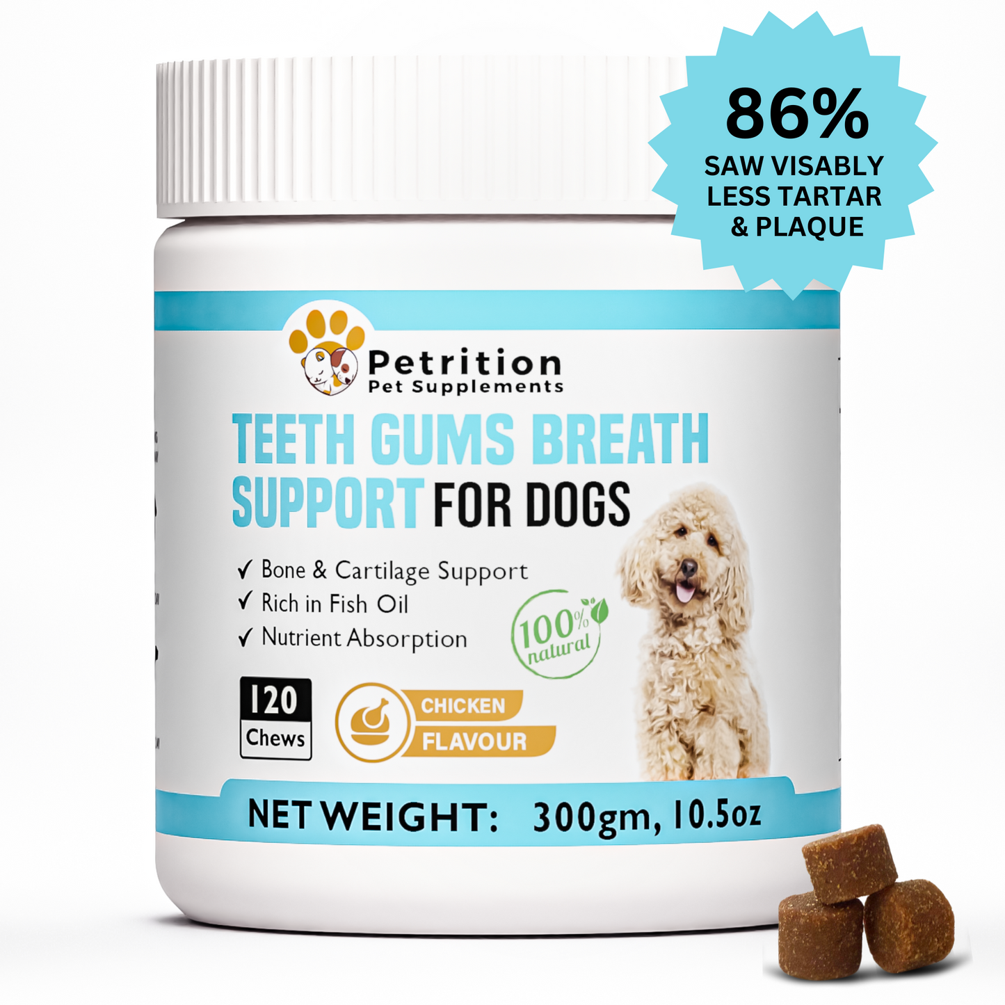 Petrition Teeth and Breath Support Chews for Dogs - 120 Chews