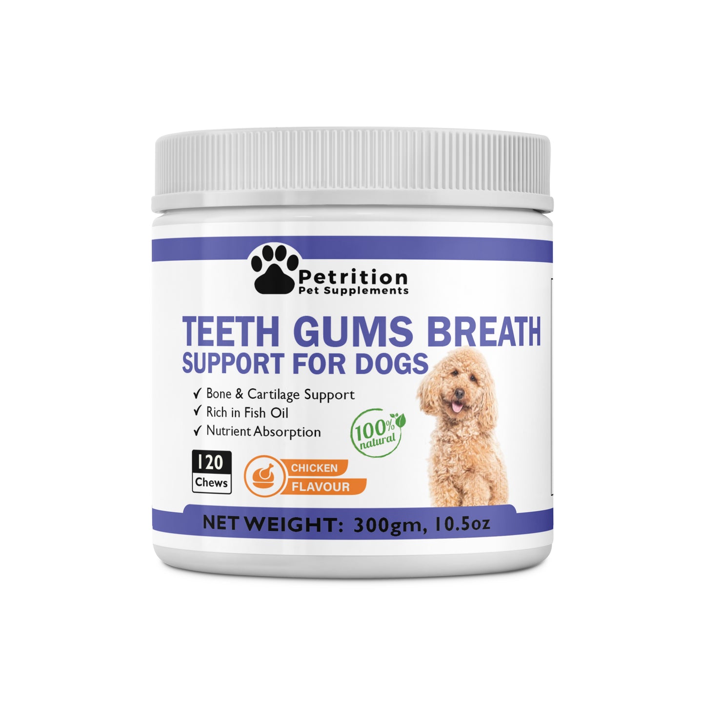 Petrition Teeth and Breath Support Chews for Dogs - 120 Chews