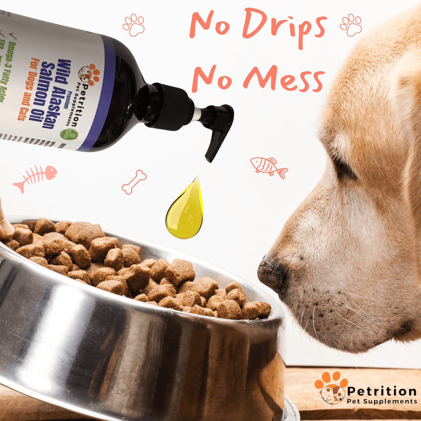500ml Alaskan Salmon Oil for Dogs & Cats - Joint, Skin, Immune & Heart Health - Petrition Pet Supplements