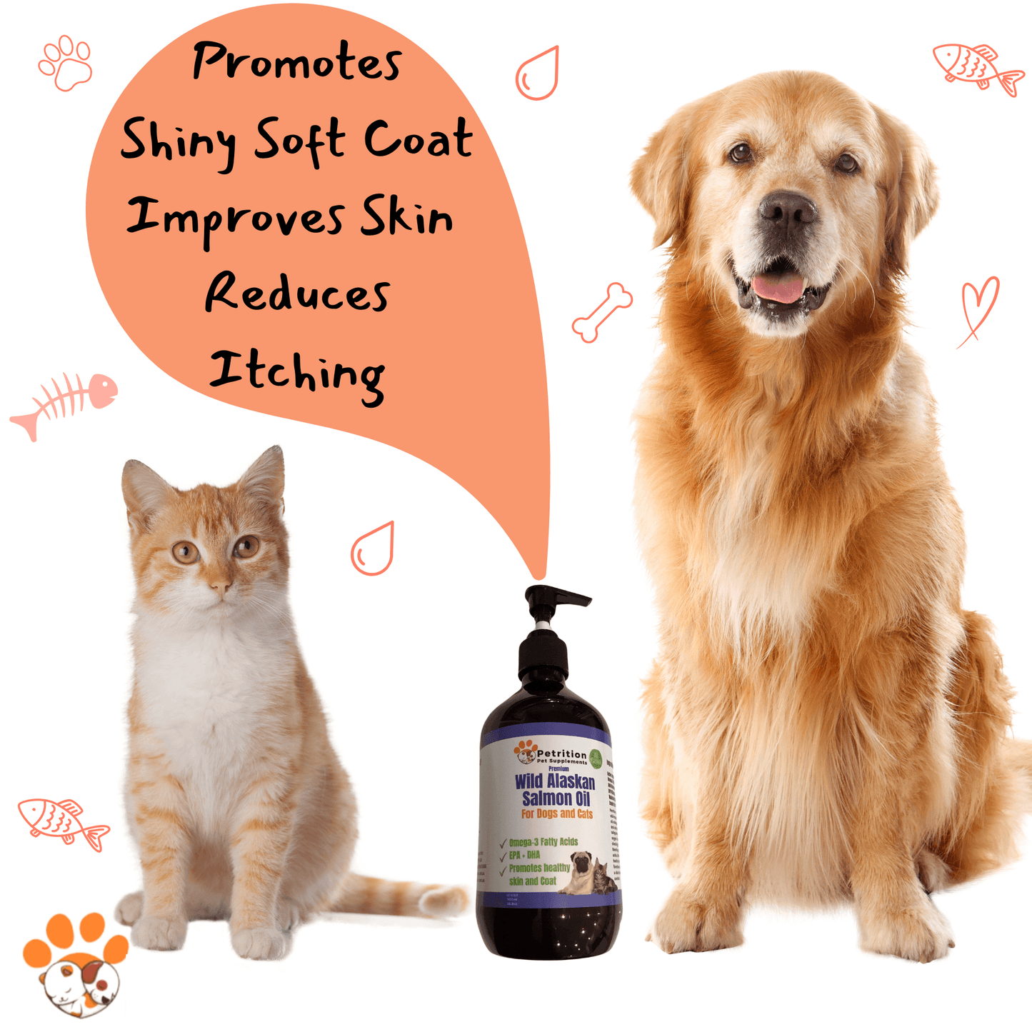 500ml Alaskan Salmon Oil for Dogs & Cats - Joint, Skin, Immune & Heart Health - Petrition Pet Supplements