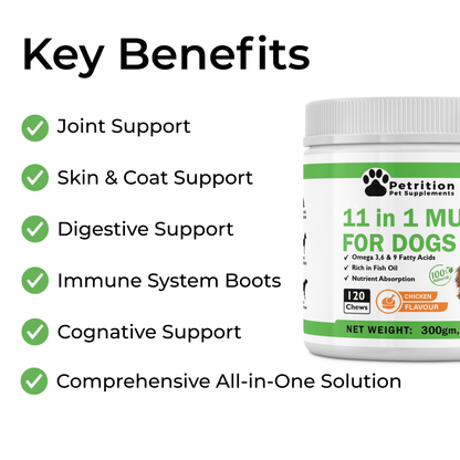 Petrition 11 in 1 Multivitamin Chews for Dogs - 120 Chews Chicken Flavour