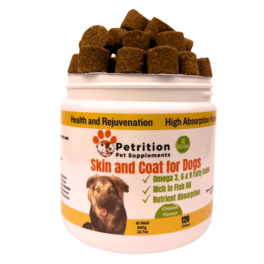 Petrition Skin and Coat Chews for Dogs - 120 Chew Chicken Flavour - Petrition Pet Supplements 