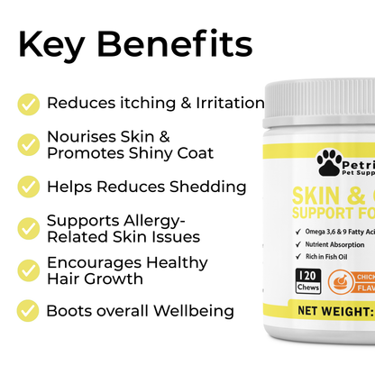 Petrition Skin and Coat Chews for Dogs - 120 Chew Chicken Flavour