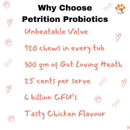 Petrition Probiotic Chews for Dogs - 120 Chews Chicken Flavour, Immune Support - Petrition Pet Supplements 